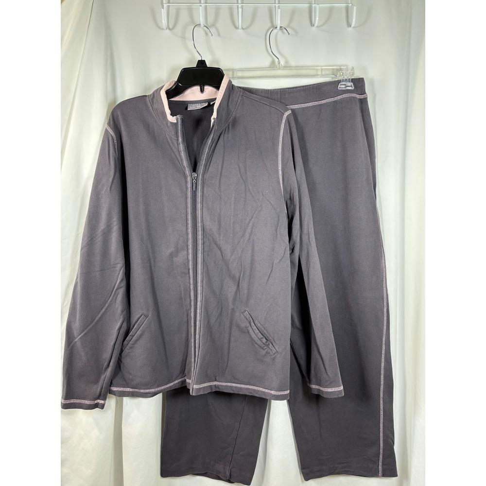 Sport Savvy Womens XL Gray Pink Contrast Stitch Zip Jacket & Pants Tracksuit Set